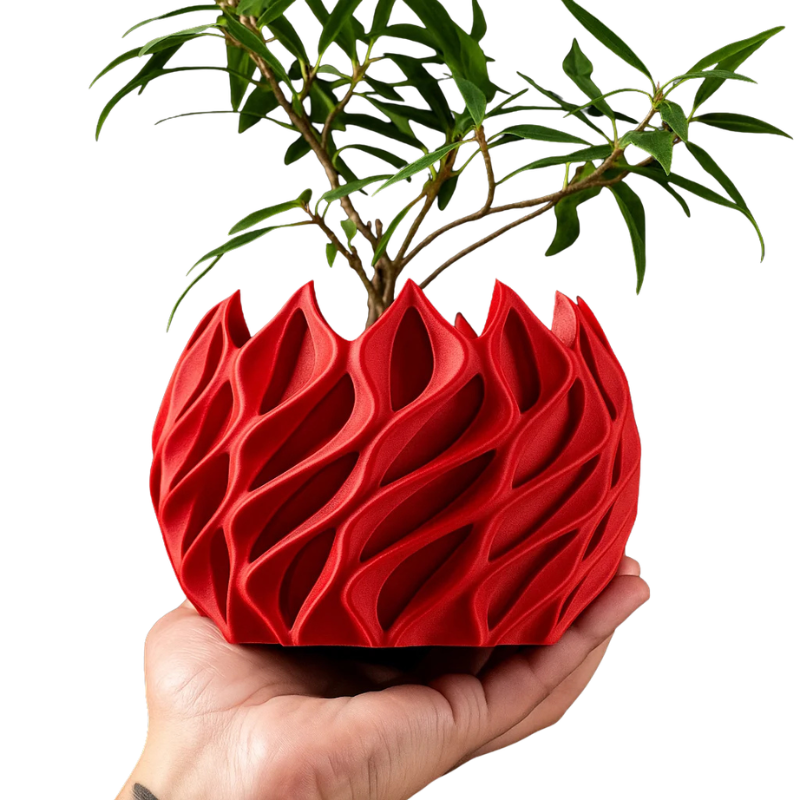 3D Printed Flower Pot – Modern Biodegradable Desktop Planter Matte Lava - Red