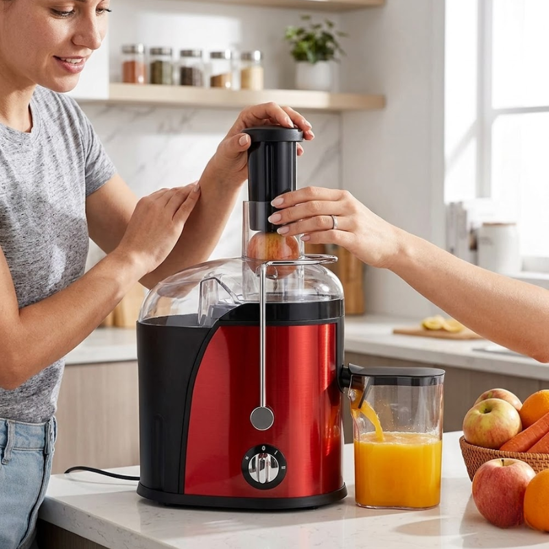 Centrifugal Juicer 800W 2 Speed Stainless Steel Fruit Vegetable Extractor - Red