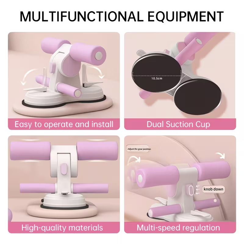 Sit Up Bar Portable Adjustable Suction Cup Abdominal Trainer Foot Holder Device - Pink