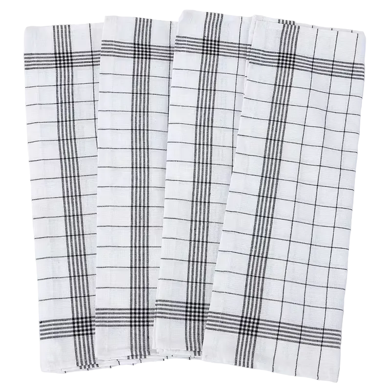 Dish Towels Set 10pcs Plaid Kitchen Cleaning Cloth Large Soft Polyester - Black
