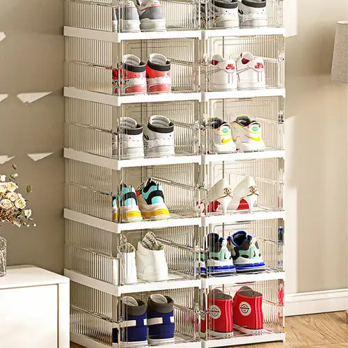 Foldable Transparent Shoe Storage Box – Stackable Organizer 6-Layer Clear