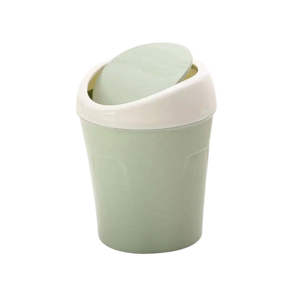 Mini Rubbish Bin Swing Lid Small Plastic Waste Bin for Bedroom & Office - Green