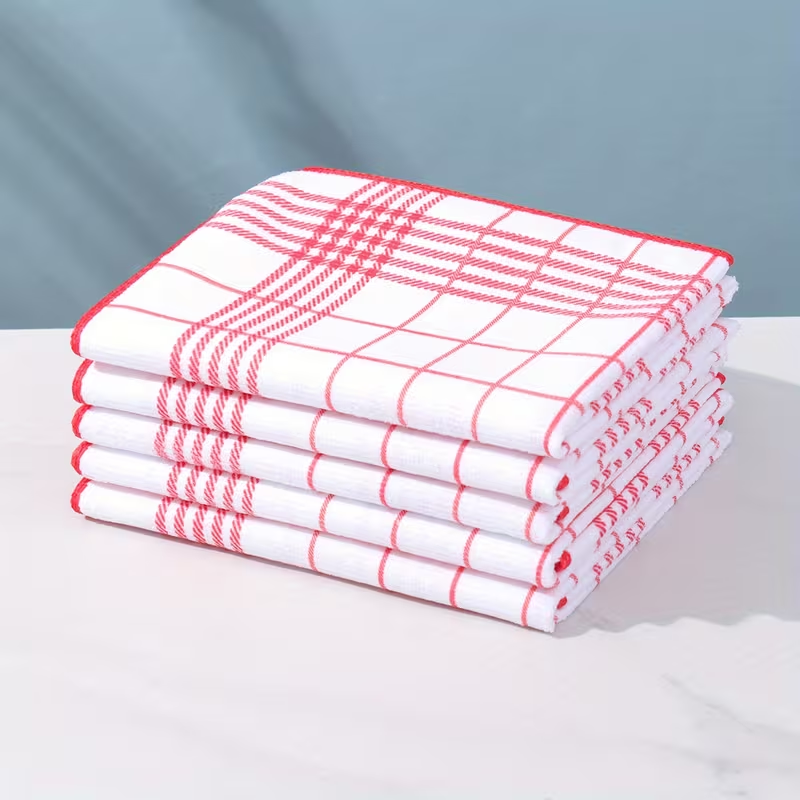 Dish Towels Set 10pcs Plaid Kitchen Cleaning Cloth Large Soft Polyester - Red