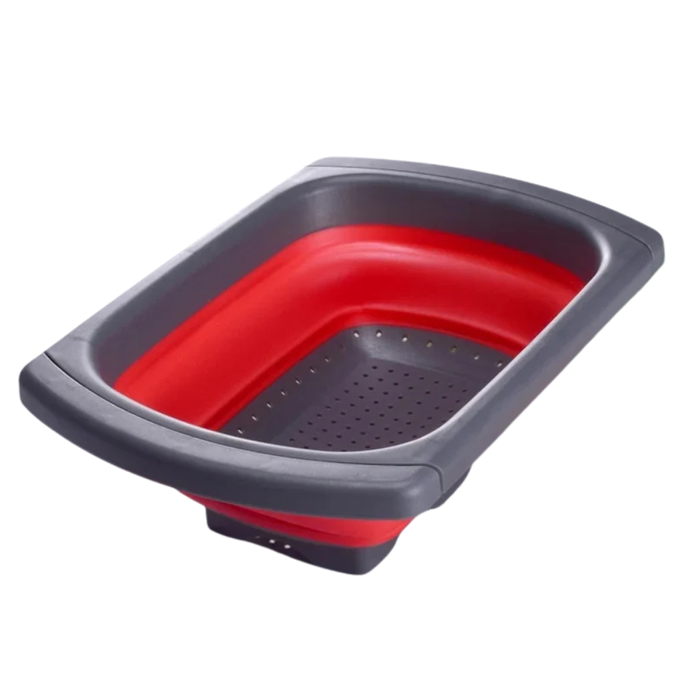 Retractable Folding Kitchen Colander Basket with Extended Handle – Red