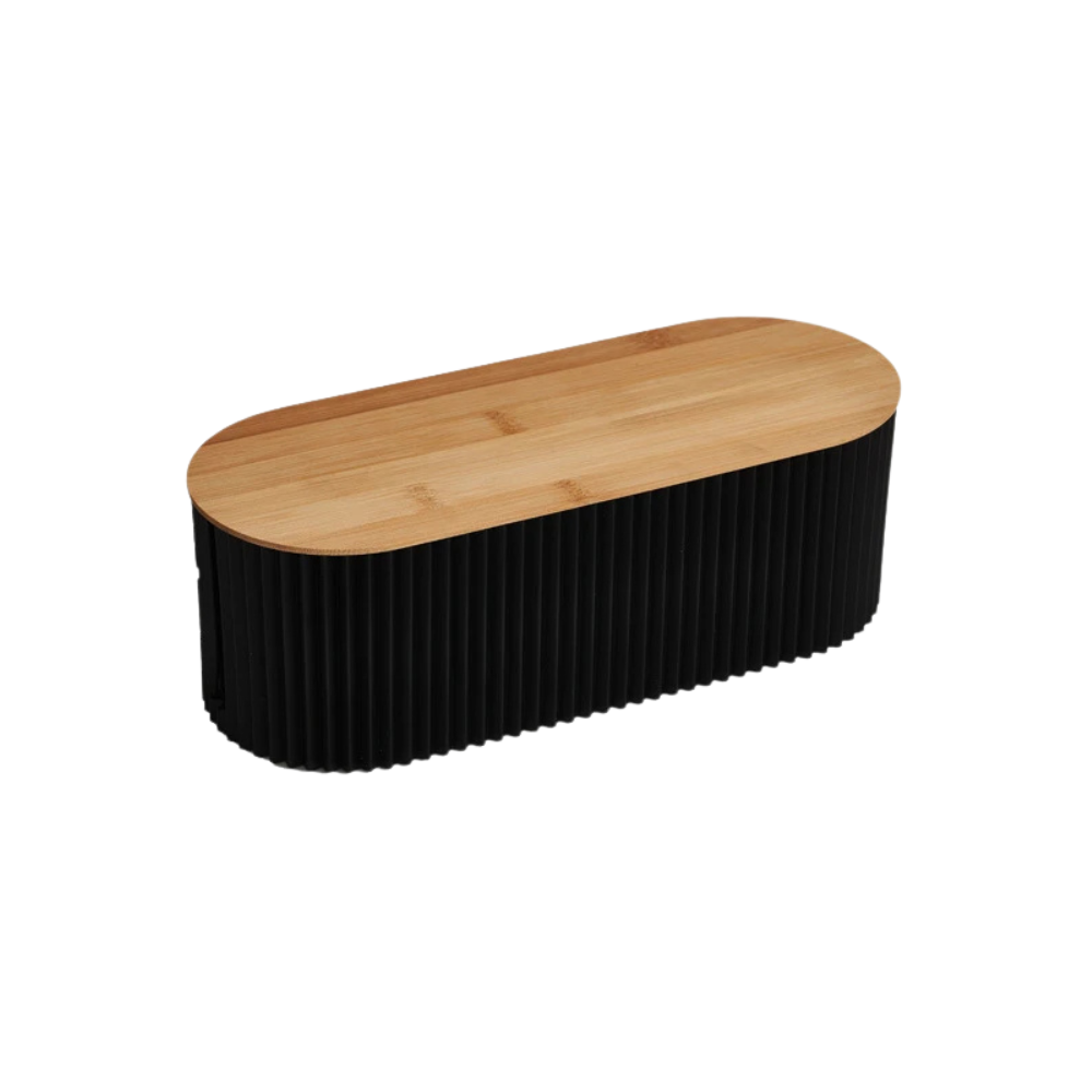 Cable Management Box 33cm Bamboo Cover Wire Storage Box Power Strip Organizer - Black