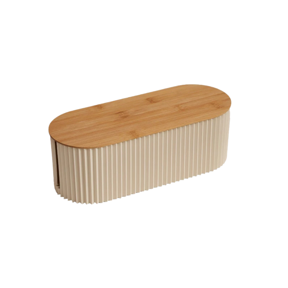 Cable Management Box 33cm Bamboo Cover Wire Storage Box Power Strip Organizer - Beige