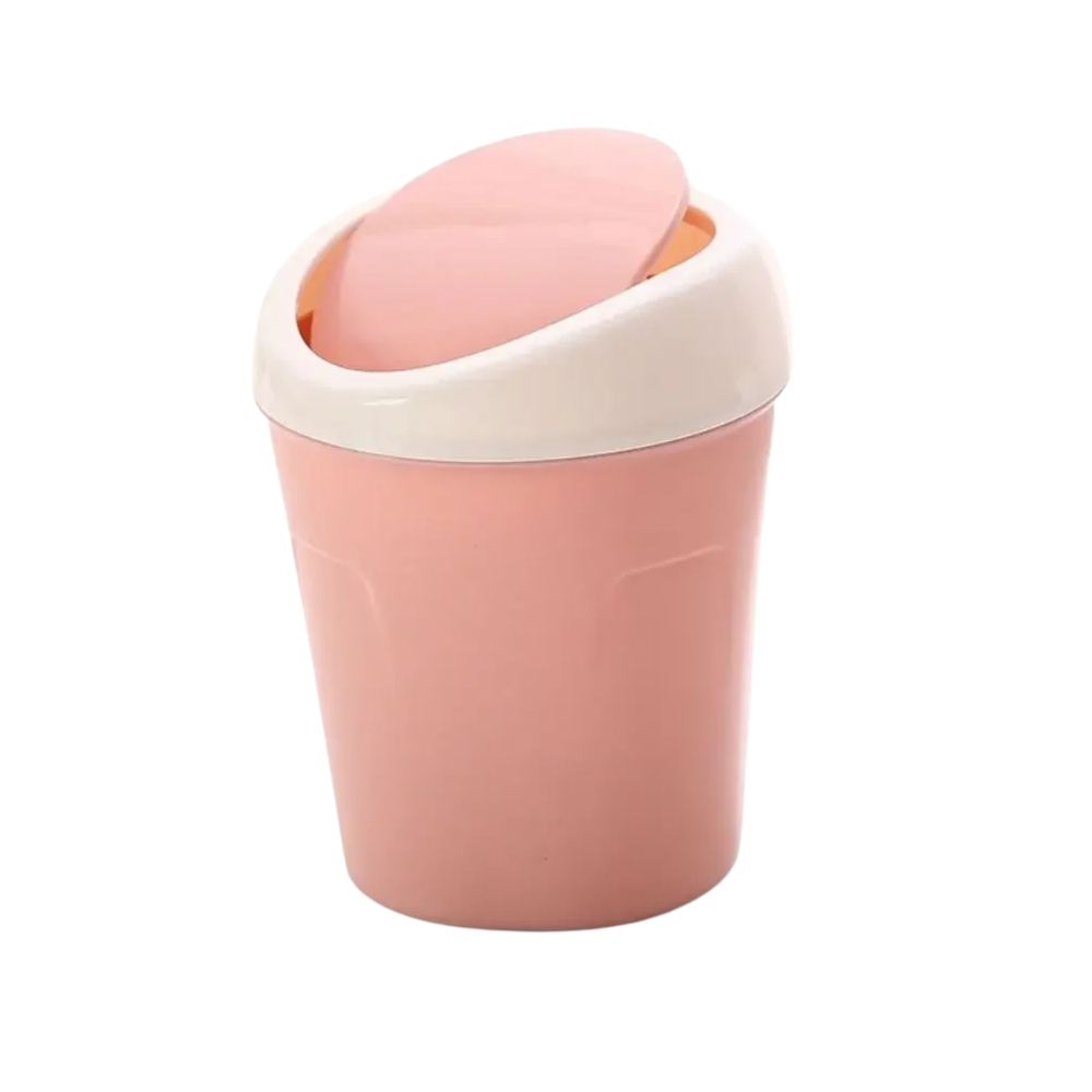 Mini Rubbish Bin Swing Lid Small Plastic Waste Bin for Bedroom & Office - Pink