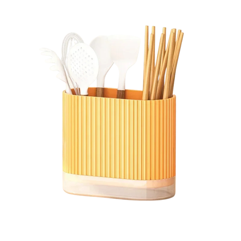 Kitchen Chopstick Holder Spoon Storage Box PP Drain Rack Wall Mounted - Orange