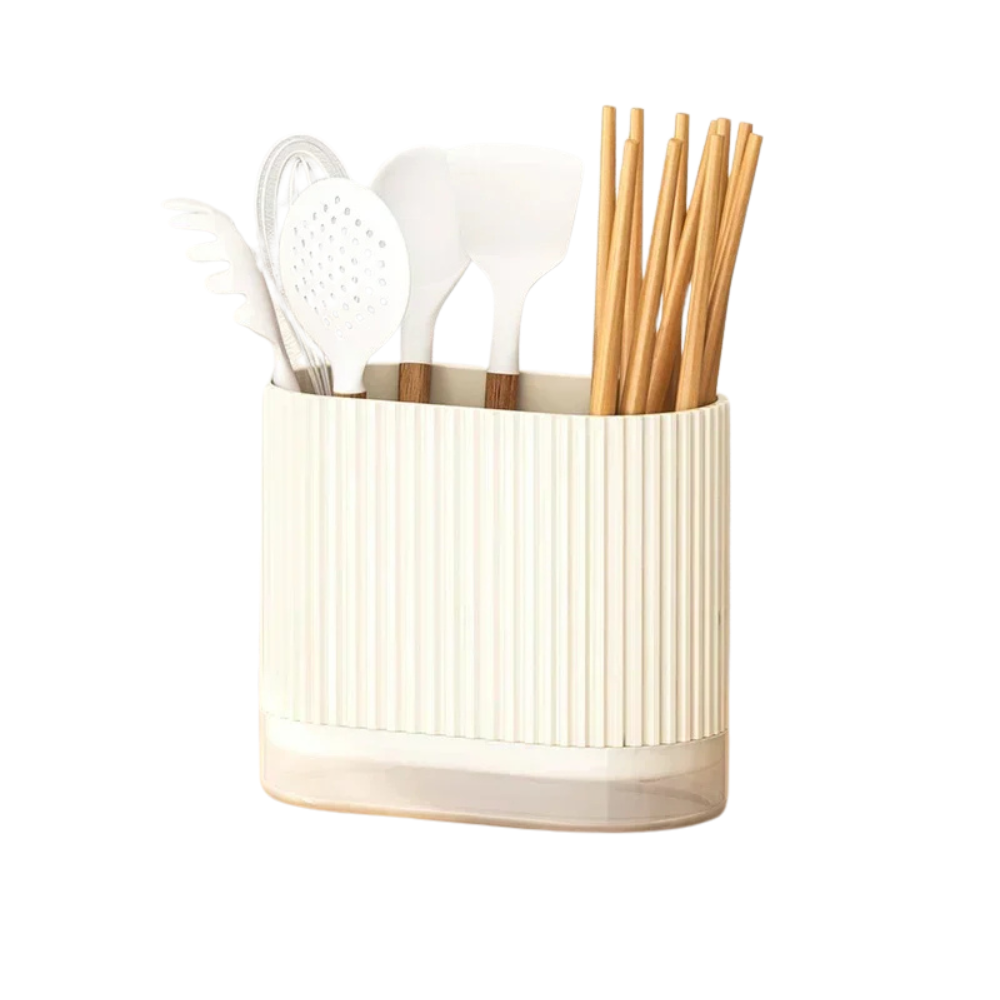Kitchen Chopstick Holder Spoon Storage Box PP Drain Rack Wall Mounted - White