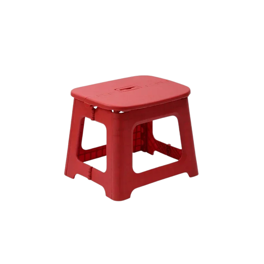 Foldable Plastic Stool Portable Lightweight Bathroom Camping Seat - Red