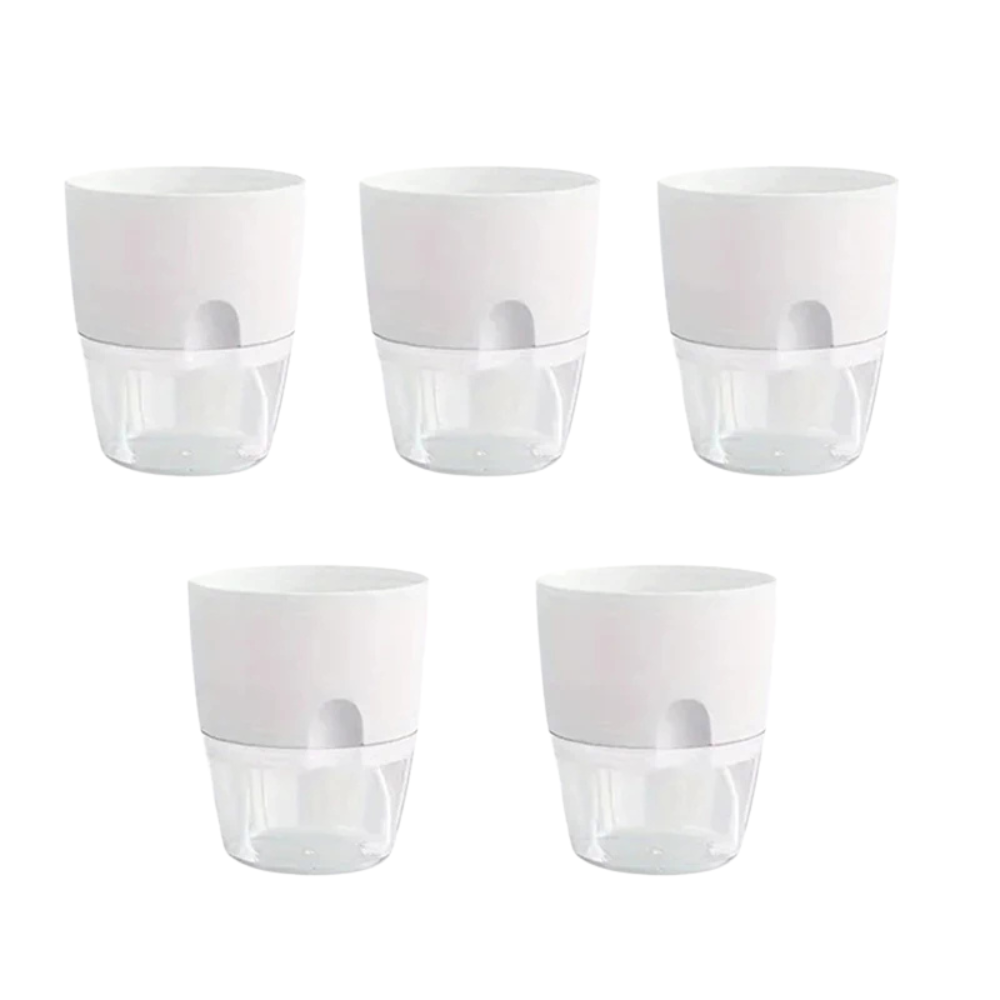 5Pcs Self Watering Planters Large L Wicking Flower Pots With Watering Bottle - White