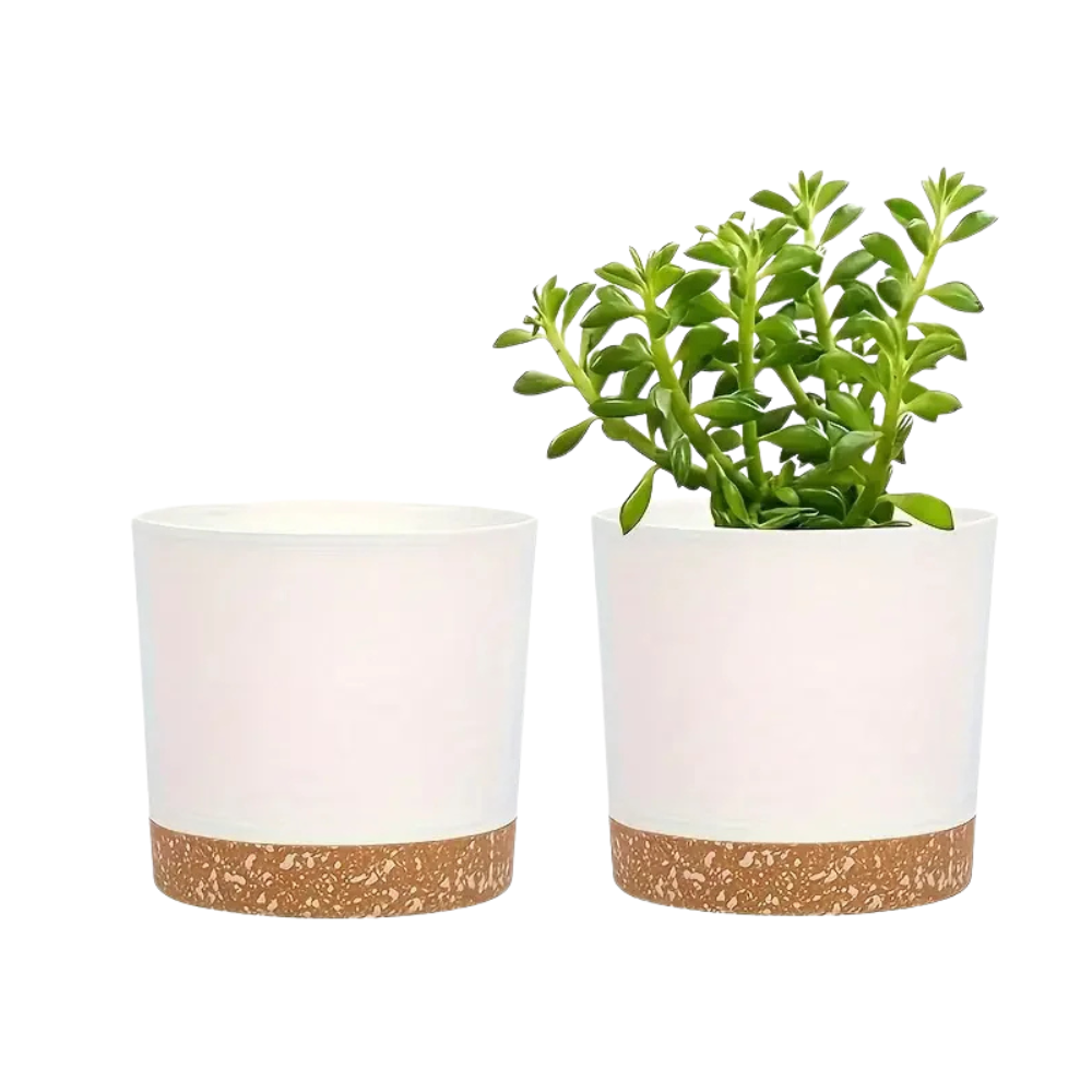 2Pcs Plant Pots 4.72 Inch Indoor Outdoor Planters With Drainage Holes And Saucer - White