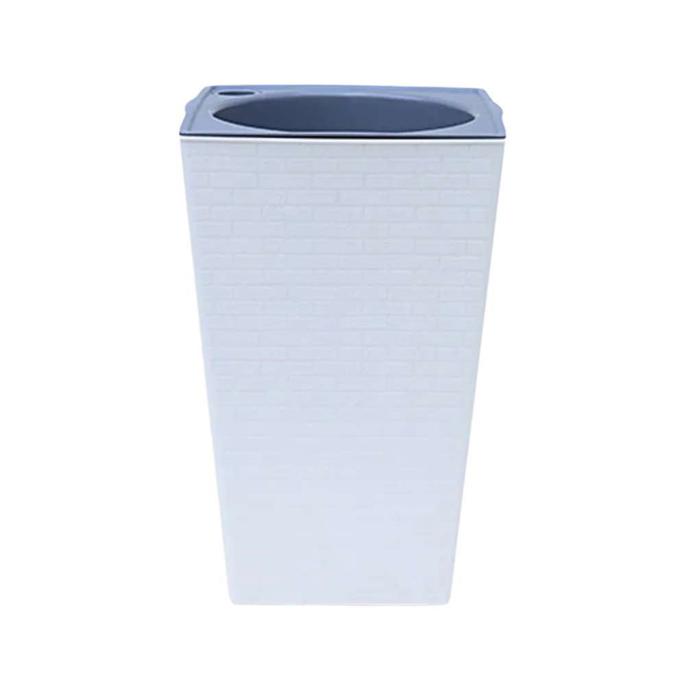 Brick Pattern Tall Flower Pot 27.2cm Plastic Planter With Self-Watering Cotton Rope – White