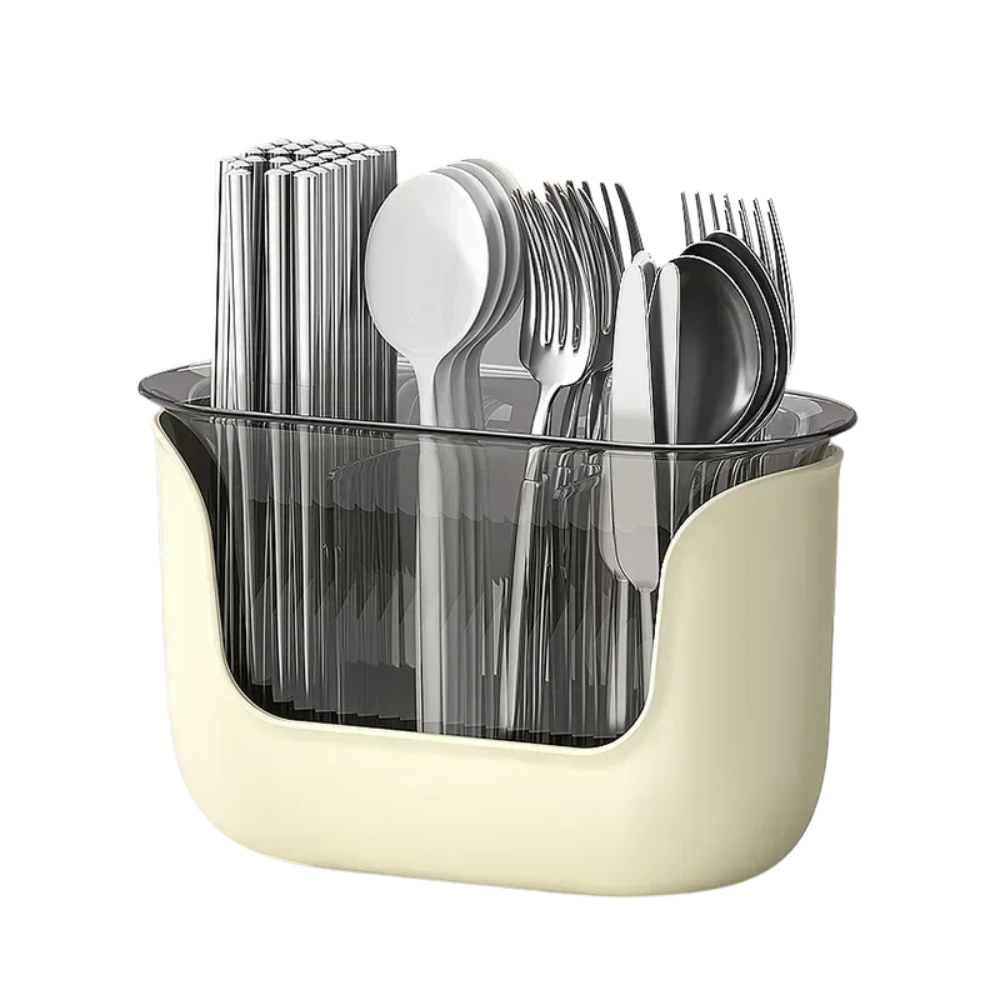 3-Compartment Cutlery Holder Plastic Chopstick Storage Basket With Drain Tray – Yellow