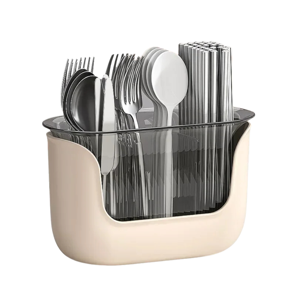3-Compartment Cutlery Holder Plastic Chopstick Storage Basket With Drain Tray – Pink