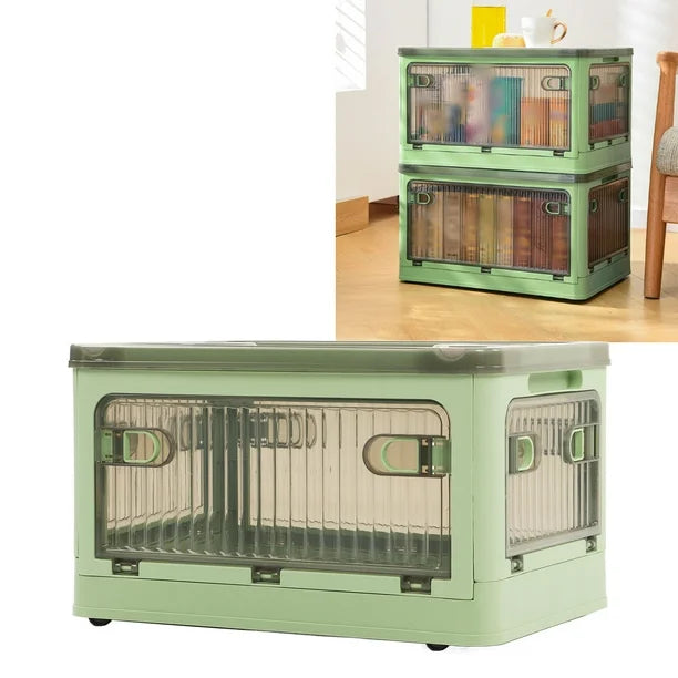 Storage Box 18L Foldable Transparent Organizer Bin with Multi-Access Opening - Green