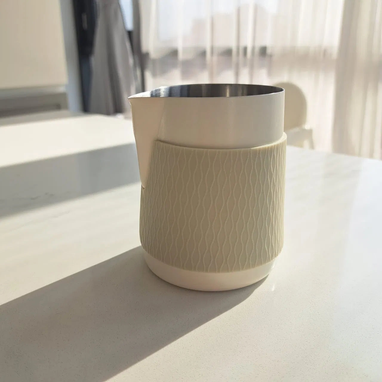Espresso Milk Pitcher 500ml Handleless Stainless Steel Frothing Jug with Sharp Spout - Beige