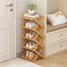 Bamboo Shoe Rack 5 Tier Foldable Installation-Free Storage Shelf for Living Room Bedroom
