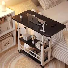 Adjustable Laptop Desk with Wheels Portable Rolling Computer Table 80×40cm – Black