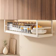 Stainless Steel Shelves Adjustable Spice Stand – Metal Expansion Cabinet Rack – Kitchen Hanging Seasoning Organizer – White