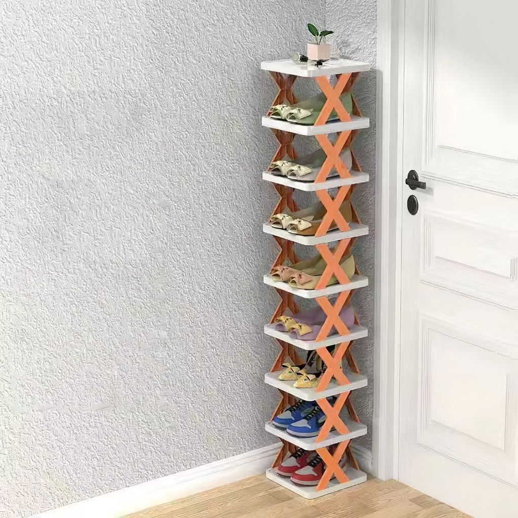 9-Tier Vertical Shoe Rack – Space-Saving Tall & Narrow Home Storage - Orange