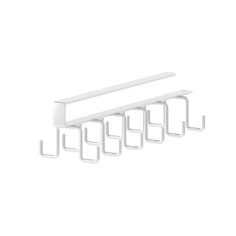 No Drill Double Row Kitchen Hook Rack Wall Mounted Carbon Steel Utensil Hanger with 12 Hooks – White